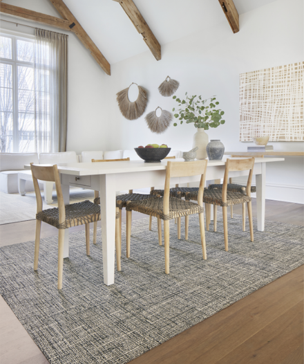 FLOR London Twill dining room rug shown in Flint/Pearl